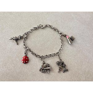 Silver tone Cheerleader dancer enamel lipstick ladybug charms bracelet